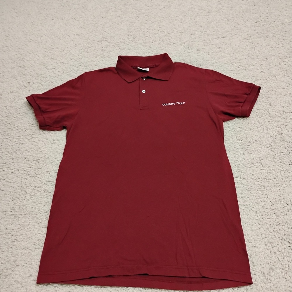Vintage 80s Domino's Pizza Employee Uniform Work Polo Shirt Large Red Stedman